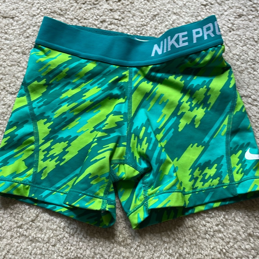 Nike pros, old version, blue and green patterned